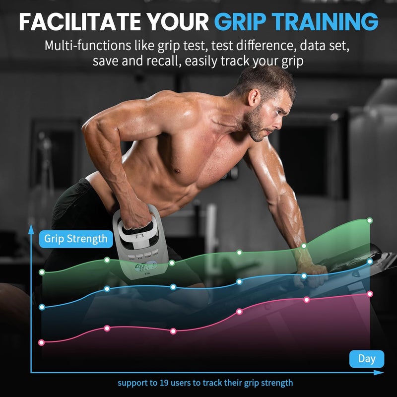 TIPRE 396lbs/180kg Grip Strength Tester, Hand Grip Dynamometer, Digital Grip Strength Tester with LCD Display, Adjustable Hand Grip Training Gauge, Hand Grip Testing for Sports Home School Use - Image 2